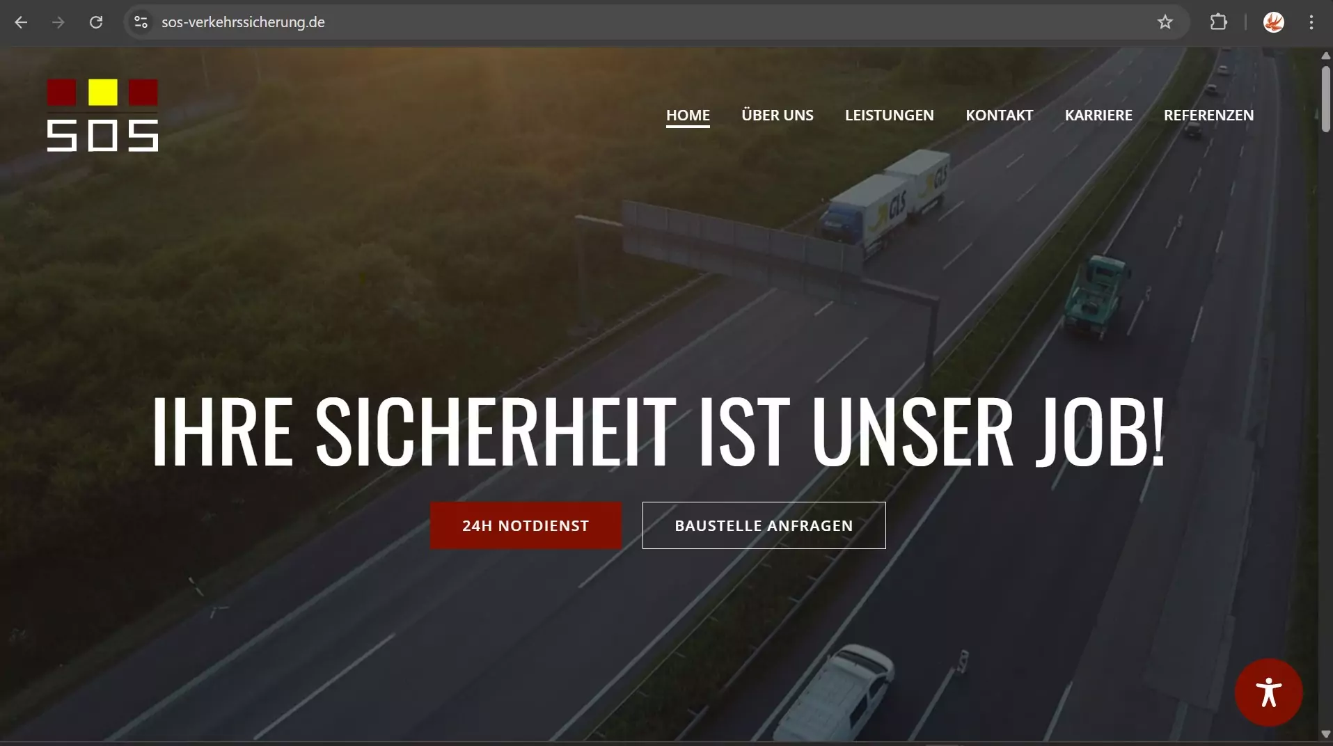 ein Screenshot der der SOS Verkehrssicherung